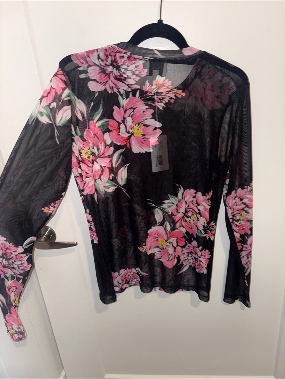 Jade Black Mesh Long-Sleeve Top with Pink Floral Print - Picture 4 of 4